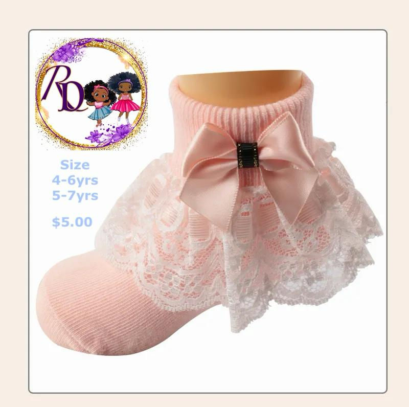 Peach little girls socks with frills