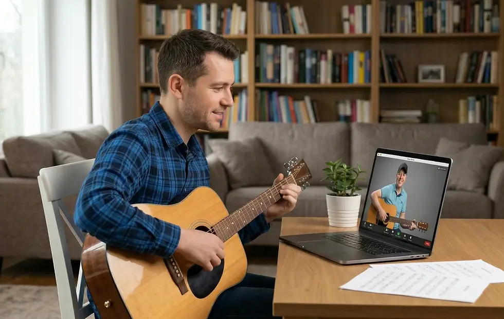 Student duiring online guitar lesson 2.webp