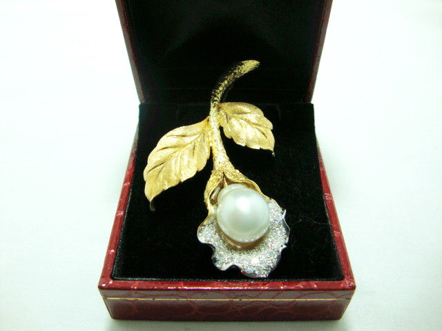18K GOLD DIA PEARL BROOCH 43/86P