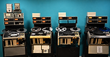 Four Ampex ATR-100 reel-to-reel tape machines in Shai Drori’s studio