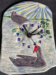 'Alae 'Ula 'Elua -- Two Common Moorhens Ceramic Clock