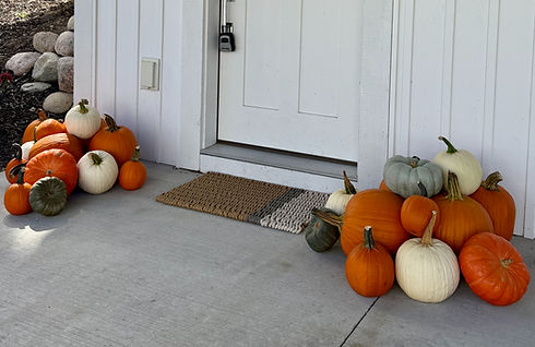 one extra large oversized pumpkin on a front porch, feature the pumpkin with a close shot.