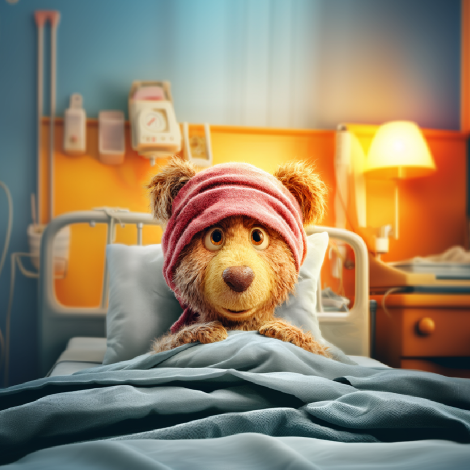 Injuried baby bear sleeping in the NICU at the hospital