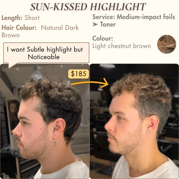Men’s medium-impact sun-kissed chestnut brown highlights