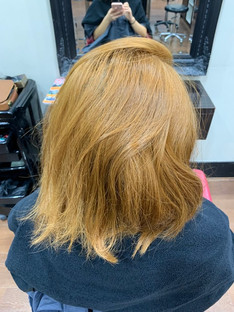 Before- Hair been bleach once, around Level 7 still can see Strong Orange and Yellow