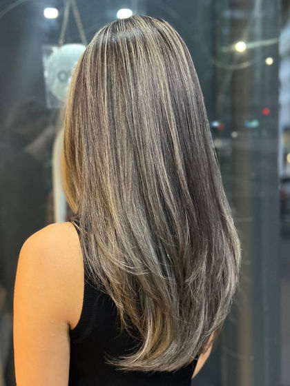 Ash blonde asian foil balayage done by melbourne CBD hairdresser colourist Sunny Sun