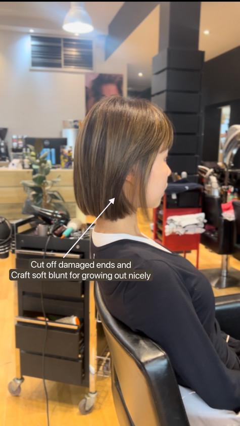 Finished sombre colour and layered haircut on Asian loose wave hair.