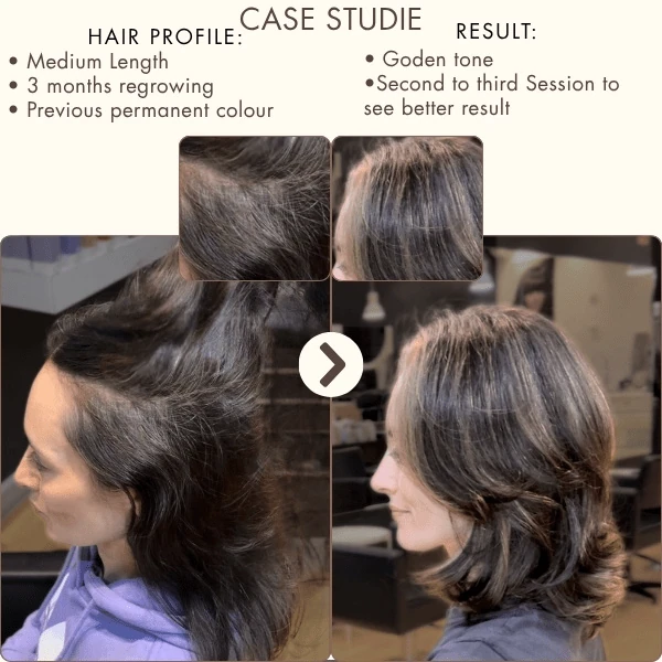 Before grey blending showing uneven colour and root line