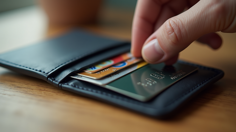 Eye-level view of a credit card wallet emphasizing the importance of managing multiple credit cards