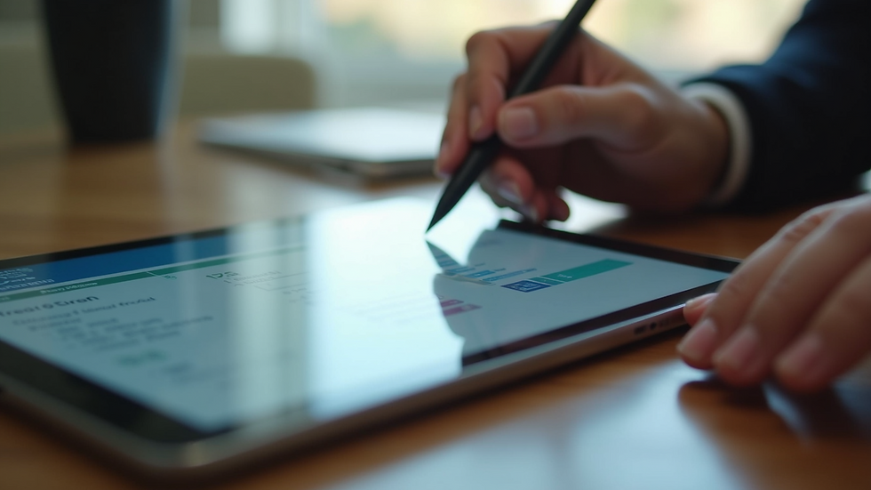 Eye-level view of a person checking their credit report on a tablet