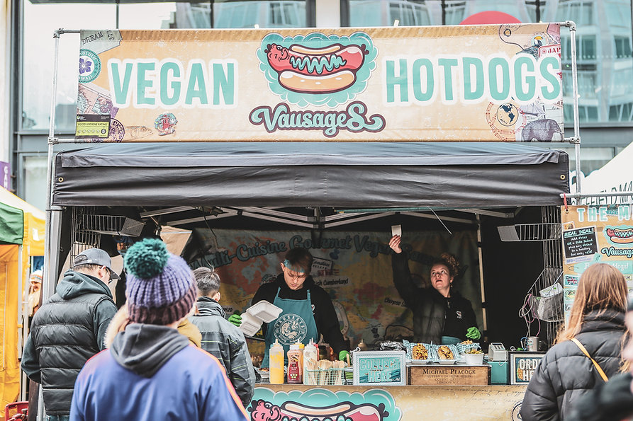 Customers waiting at vegan market