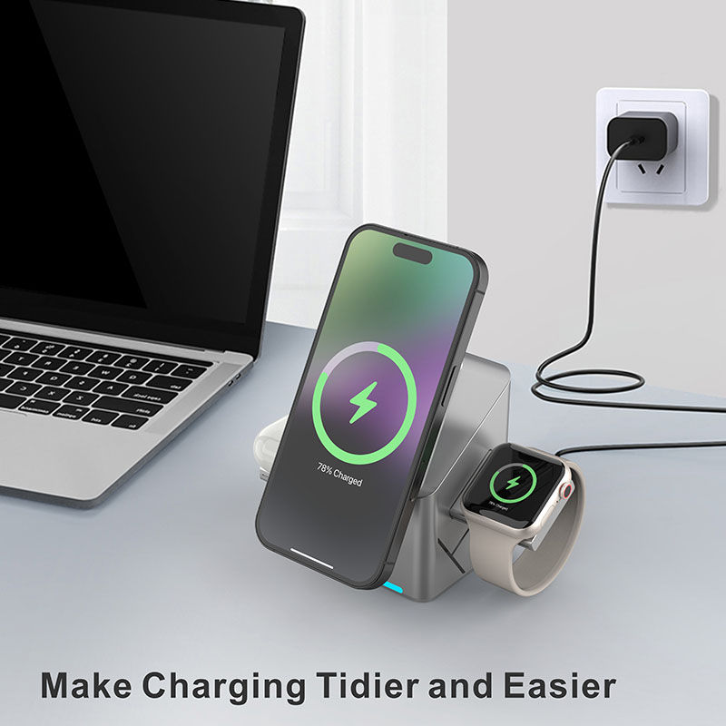Thumbnail: Rotating Qi2 3in1 15w Magnetic Wireless Charger Stand For iPhone 16 15 14 13 12 