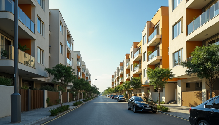 Vista a nivel de calle de edificios residenciales modernos en Piantini, Santo Domingo