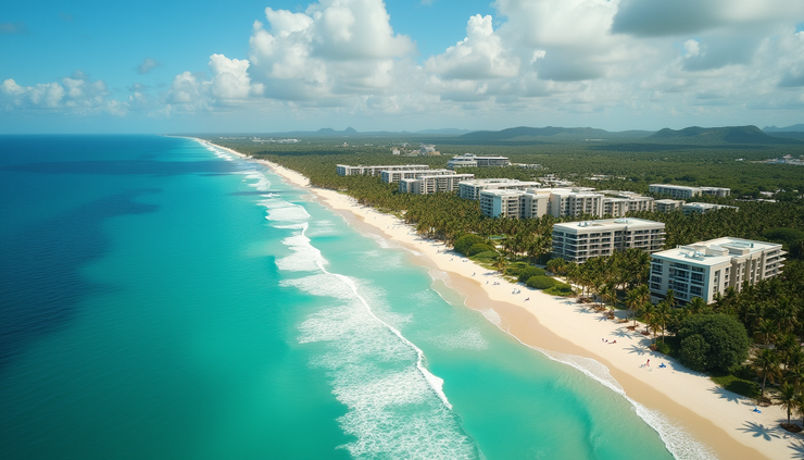 Vista aérea de Punta Cana con playas y desarrollos inmobiliarios