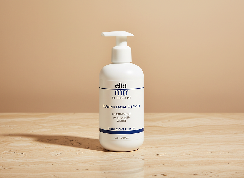 EltaMD Skincare Foaming Facial Cleanser bottle on a marble surface, oil-free.