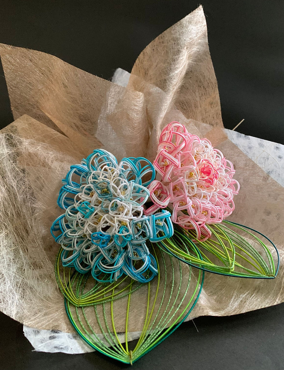 【水引で制作した紫陽花　生徒様の作品】折形、水引カルチャー俱楽部