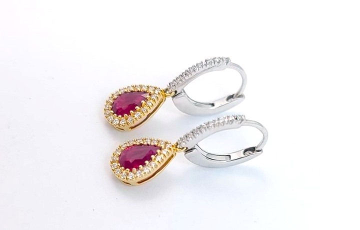 Thumbnail: 18kt Yellow & White Gold Ruby and Diamond Earring Drops