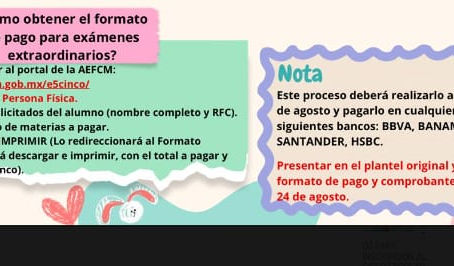 Datos para pago de examen extraordinarios