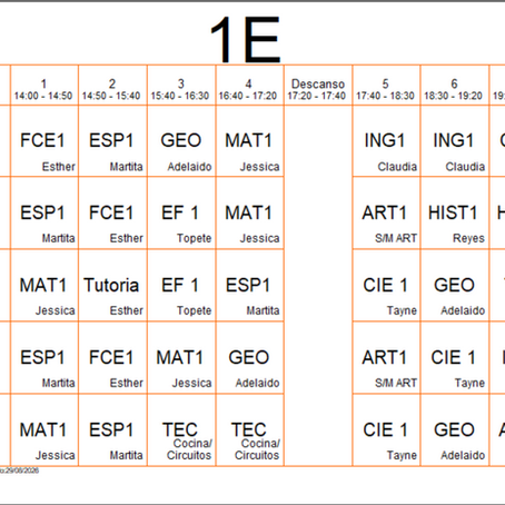 HORARIOS DE GRADO Y GRUPO PARA PRIMER GRADO CICLO ESCOLAR 2026-2027