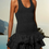Thumbnail: Short Ruffle Dress - Black - Front