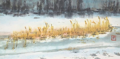 Ice-Covered Pond, Barton, Cambridgeshire, 14.5 x 29.5 cm