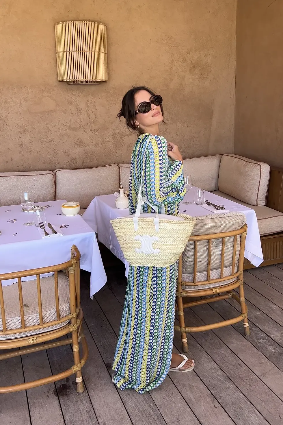 Thumbnail: Missoni Inspired Long Maxi Dress - Mixed Blue | Turquoise - on model