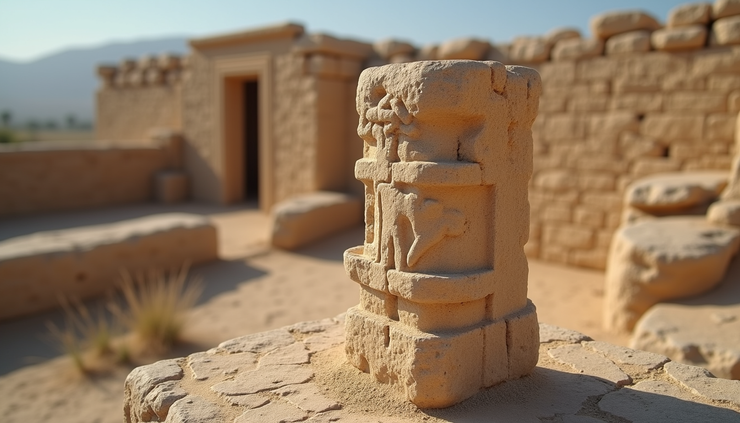 Vista cercana de un pilar en forma de T con relieves de animales en Göbekli Tepe