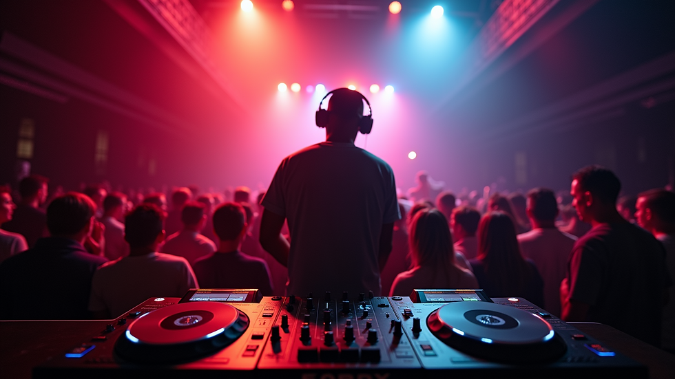 Eye-level view of a DJ performing at a Christian hip hop concert