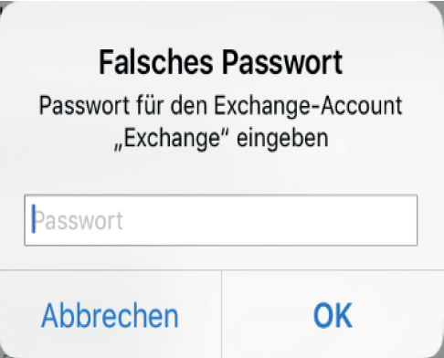 falsches Passwort Exchange