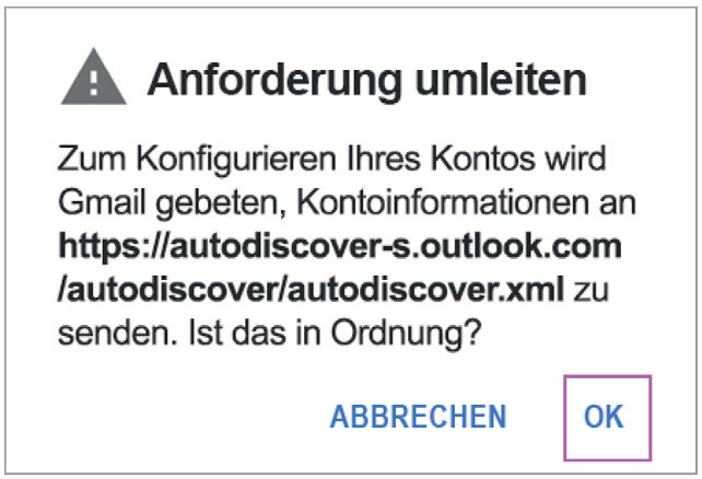 Gmail, Anforderung umleiten