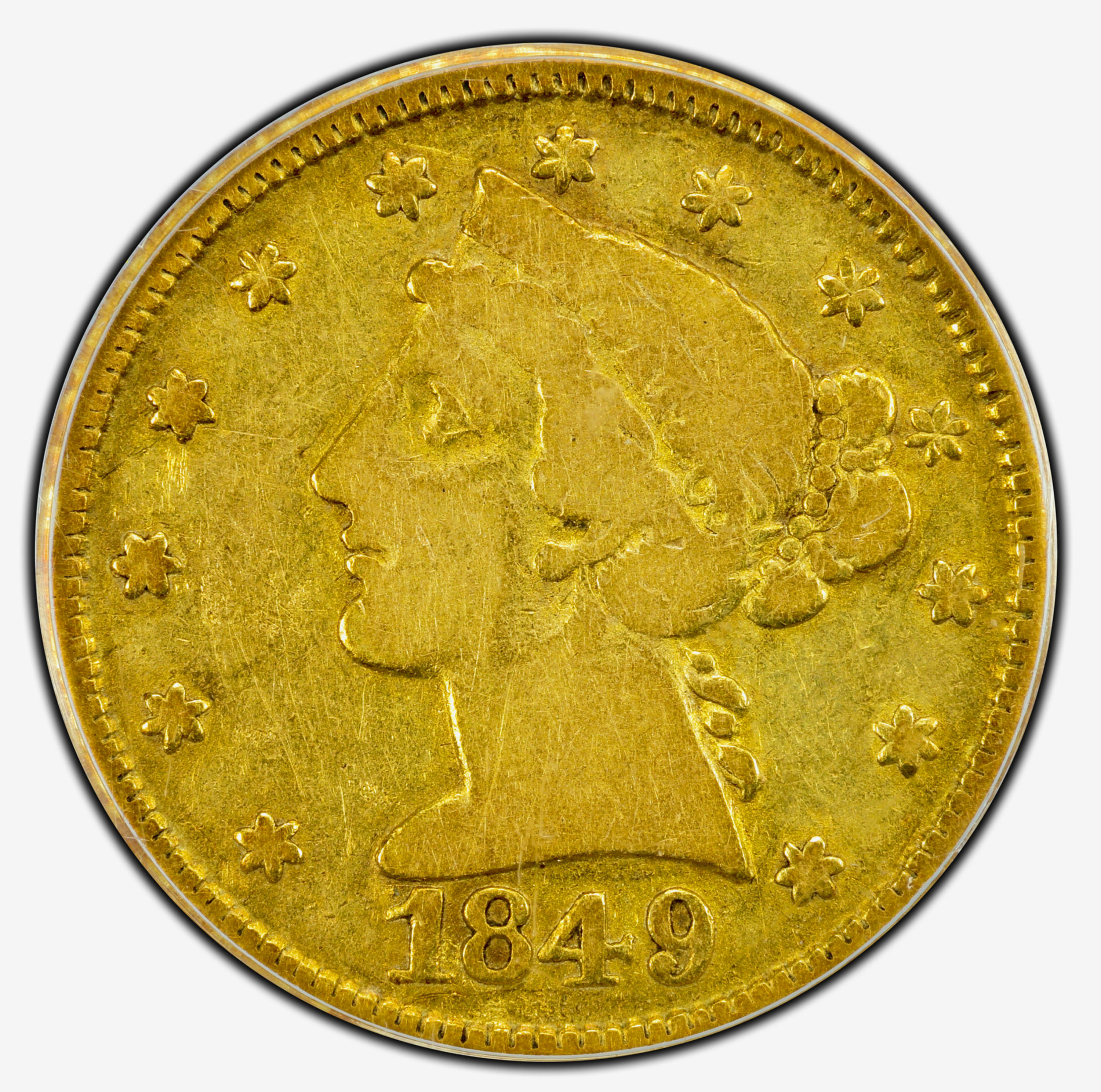 1849 Moffat $5 PCGS VG10 CAC OGH