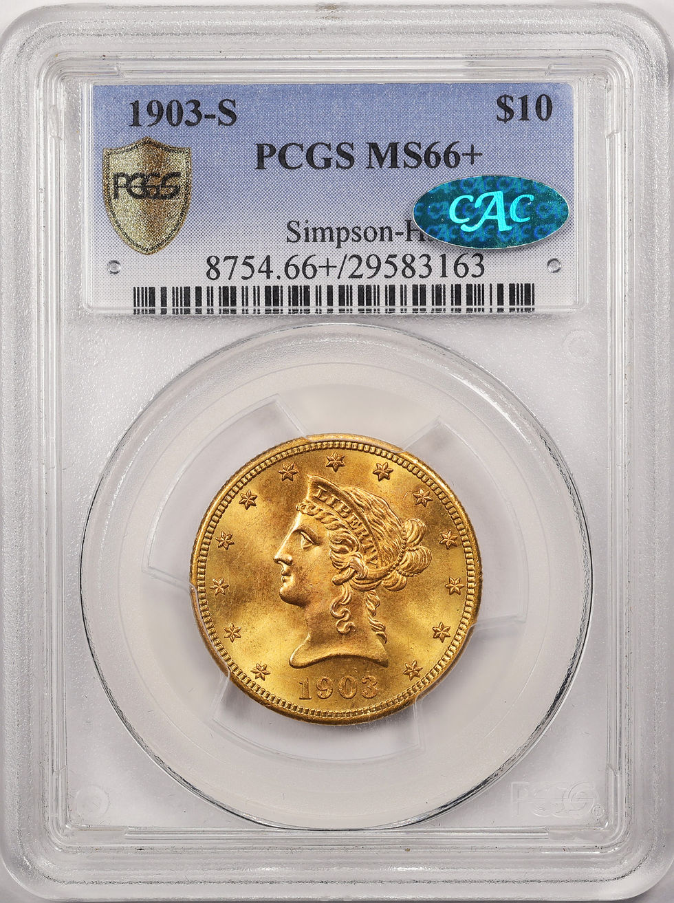 Thumbnail: 1903-S $10 PCGS MS-66+ CAC Ex. Simpson-Hall