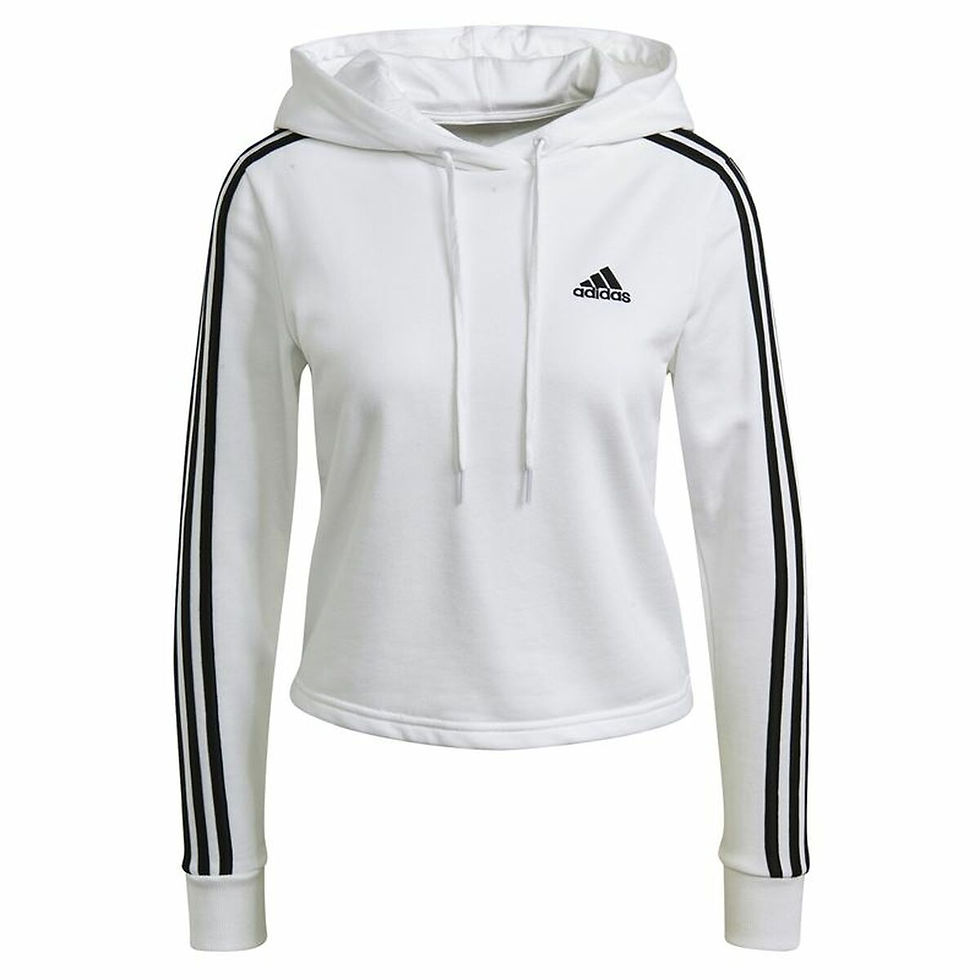 Damen Sweater mit Kapuze Adidas Essentials Cropped 3 Stripes Weiß