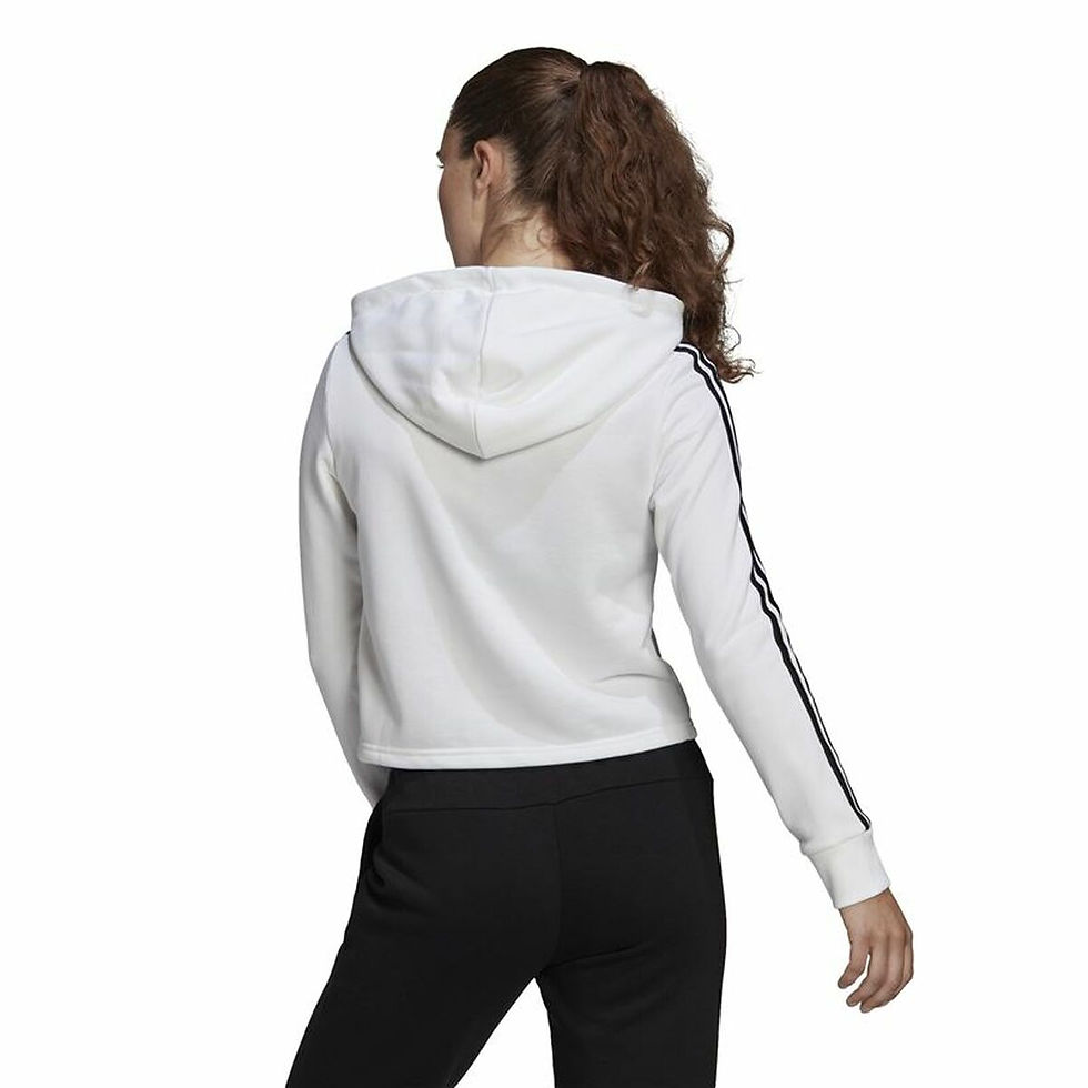 Miniaturbild: Damen Sweater mit Kapuze Adidas Essentials Cropped 3 Stripes Weiß