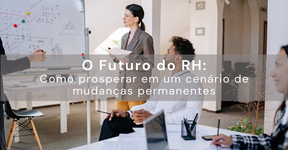 Vista frontal de um escritório moderno com equipe de RH discutindo estratégias