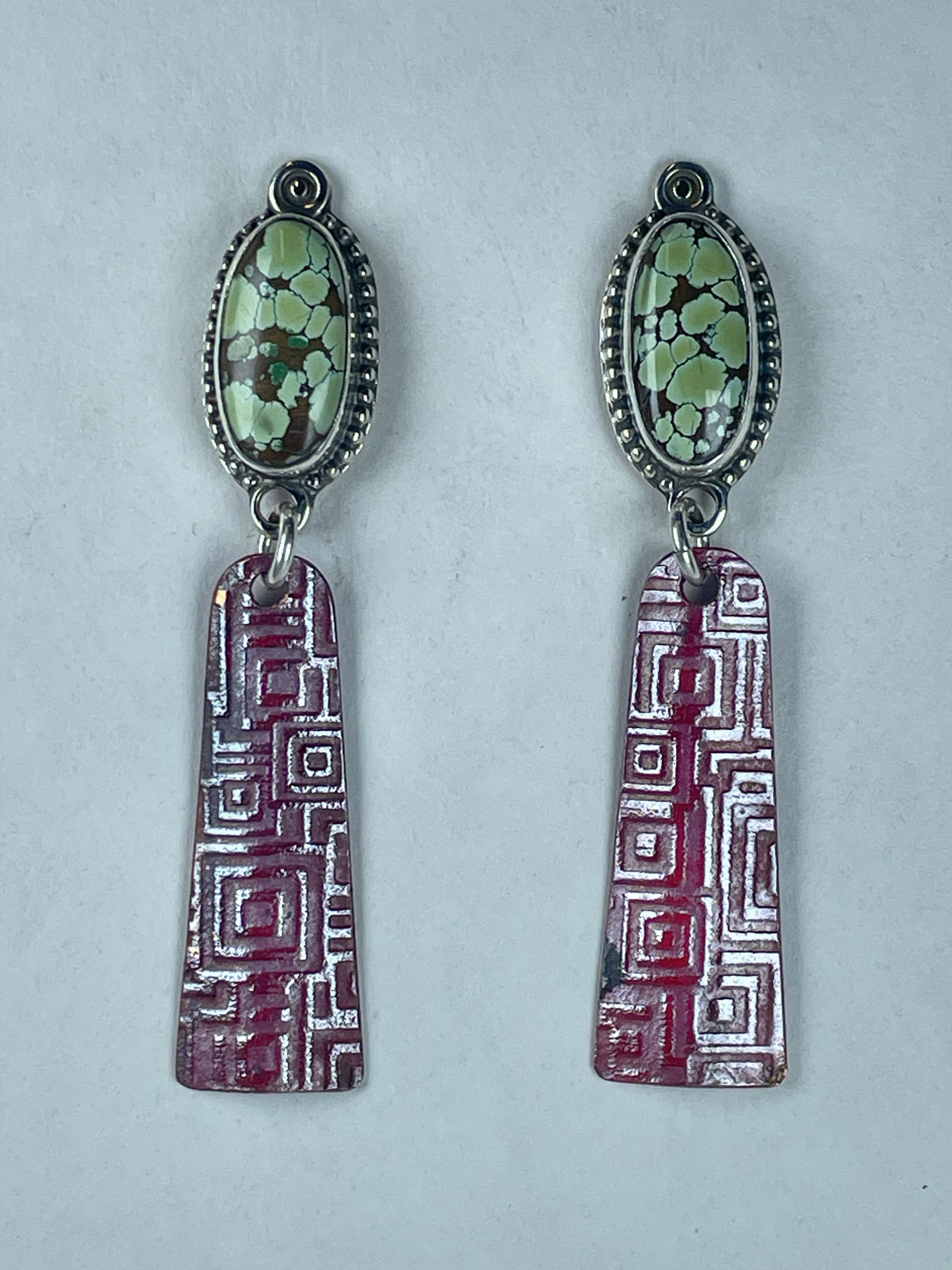 Turquoise, and Red Copper Dangles Post