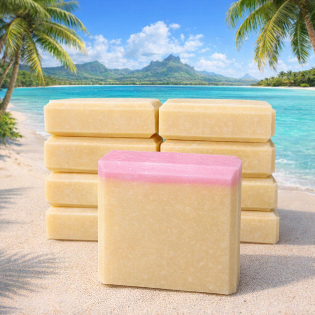 Bora Bora Tropical soap, handmade soap bar-Moisturizing Ingredients-Pink and White-Maple Valley Soap Co.