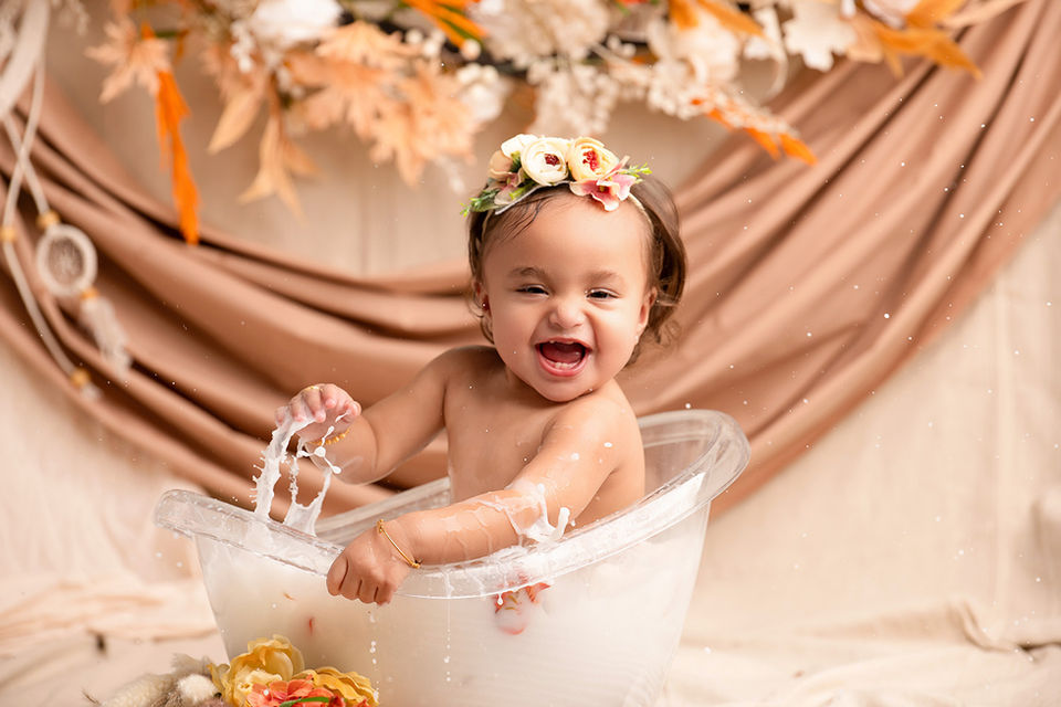 6-month baby in boho setup milestone session in Frisco, TX by Shutter Surprise by Nani