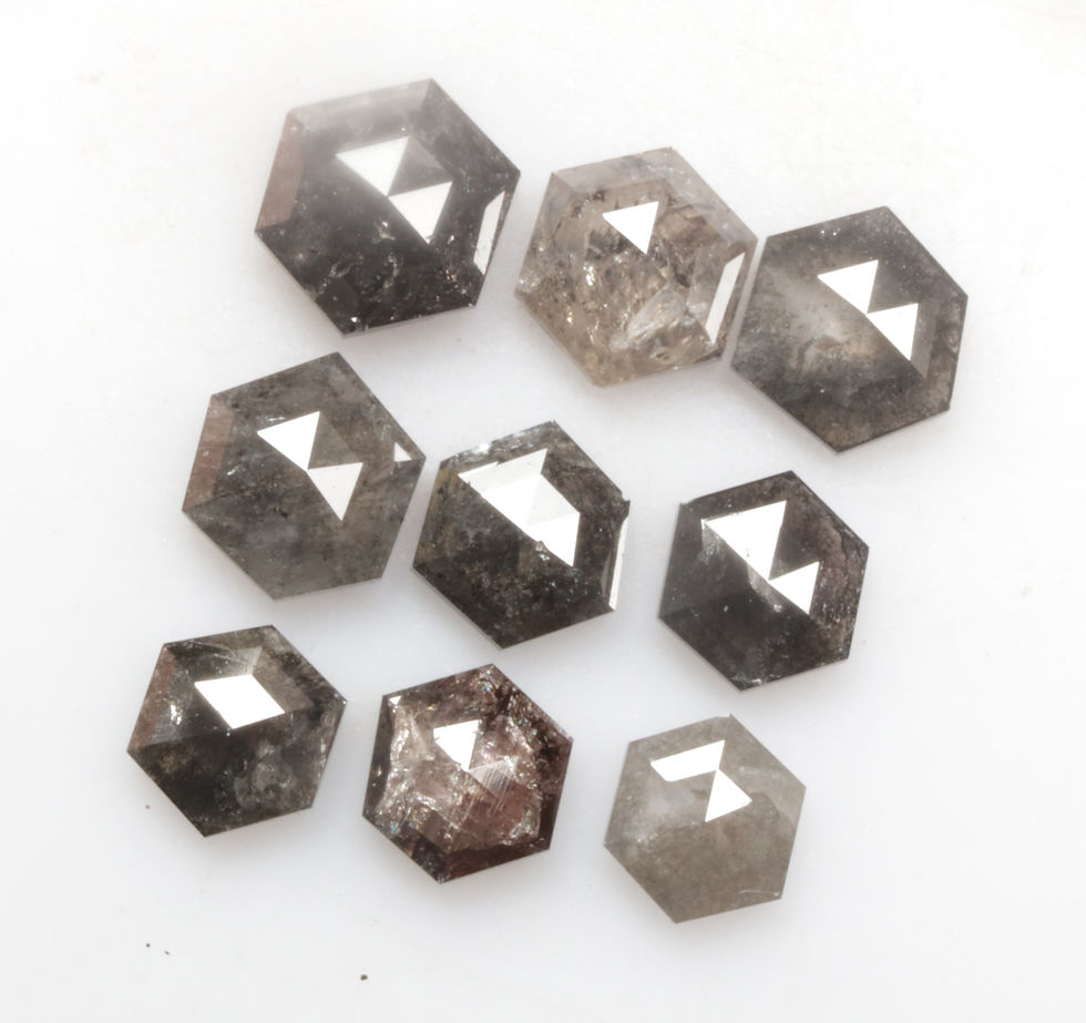 Thumbnail: 3.66 CT Natural Hexagon Cut Salt and Pepper Diamond Lot 9pcs, Black Grey color