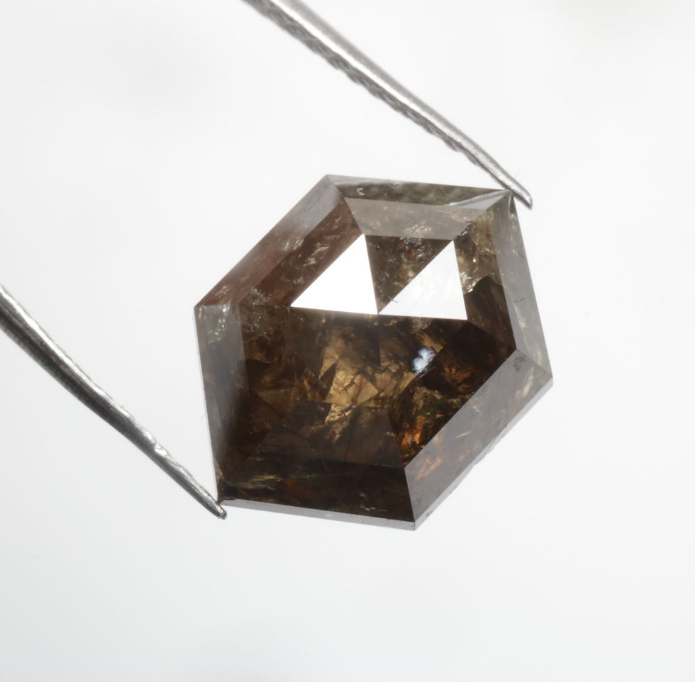 Thumbnail: 2.96 CT 10.8 X 7.8 MM Natural Hexagon cut Salt and Pepper Diamond, Fancy Color