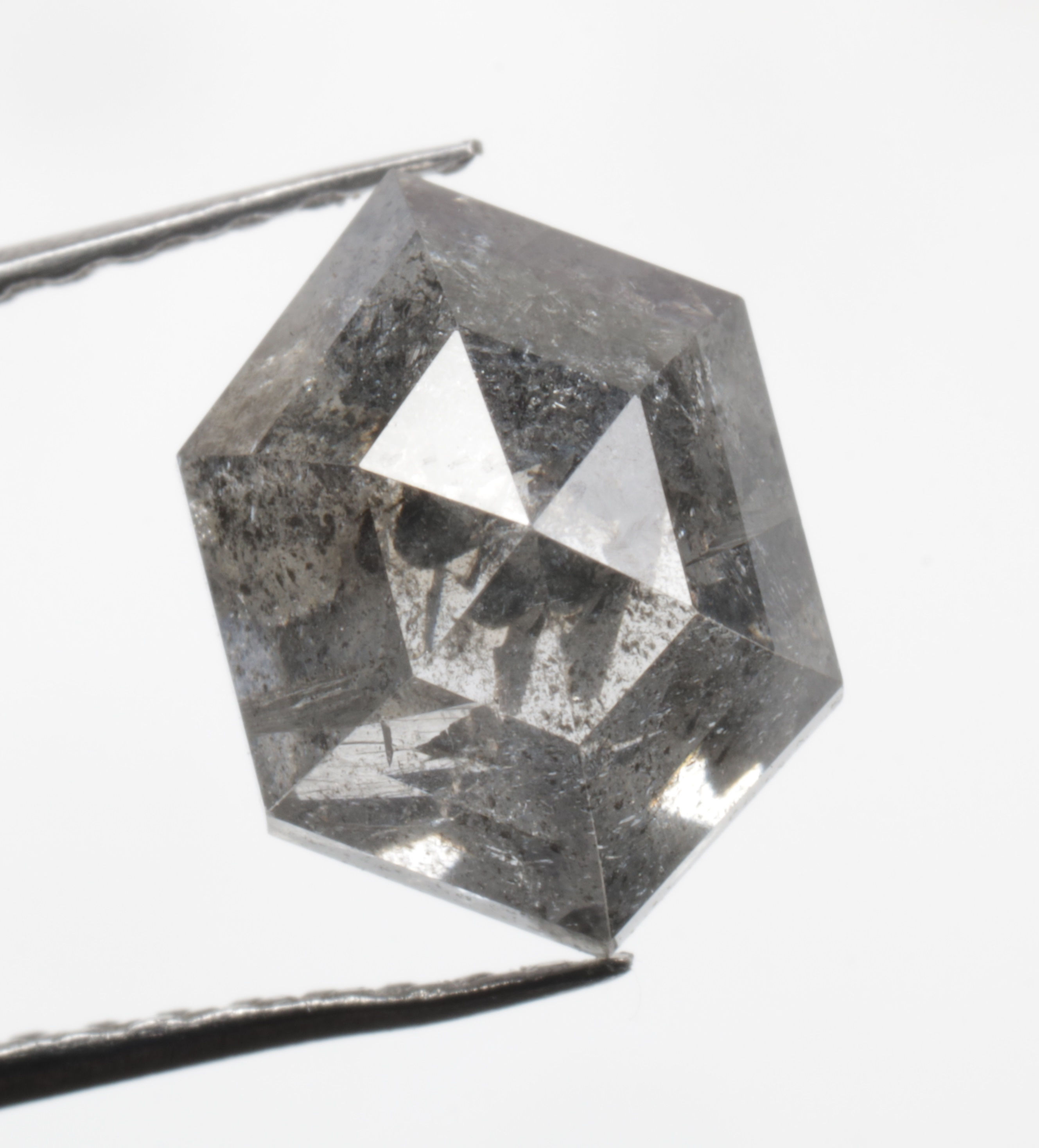 1.64 CT 8.3 X 6.1 MM Natural Salt and Pepper Hexagon cut Diamond, Black Grey