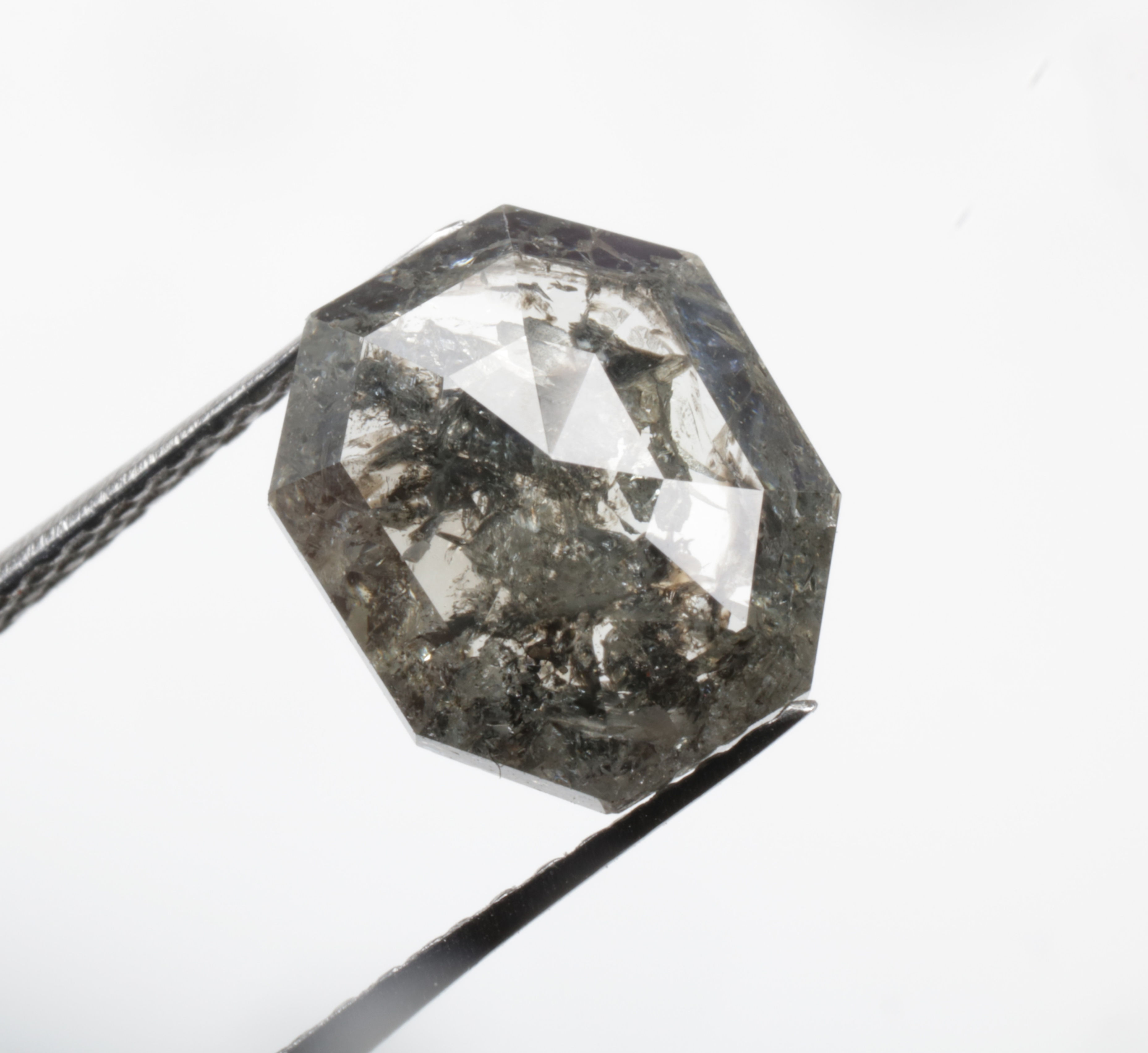 2.06 CT 8.6 X 7.4 MM Natural Salt and pepper Emerald cut Black color Diamond