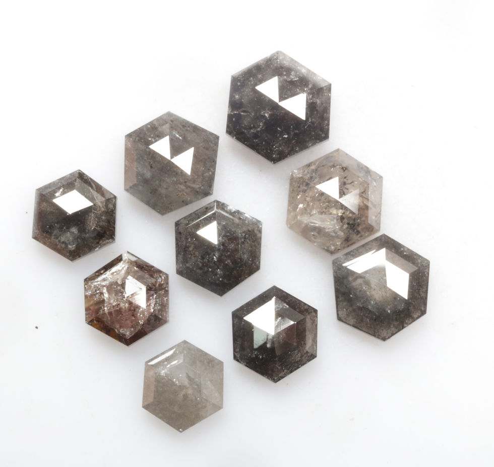 Thumbnail: 3.66 CT Natural Hexagon Cut Salt and Pepper Diamond Lot 9pcs, Black Grey color