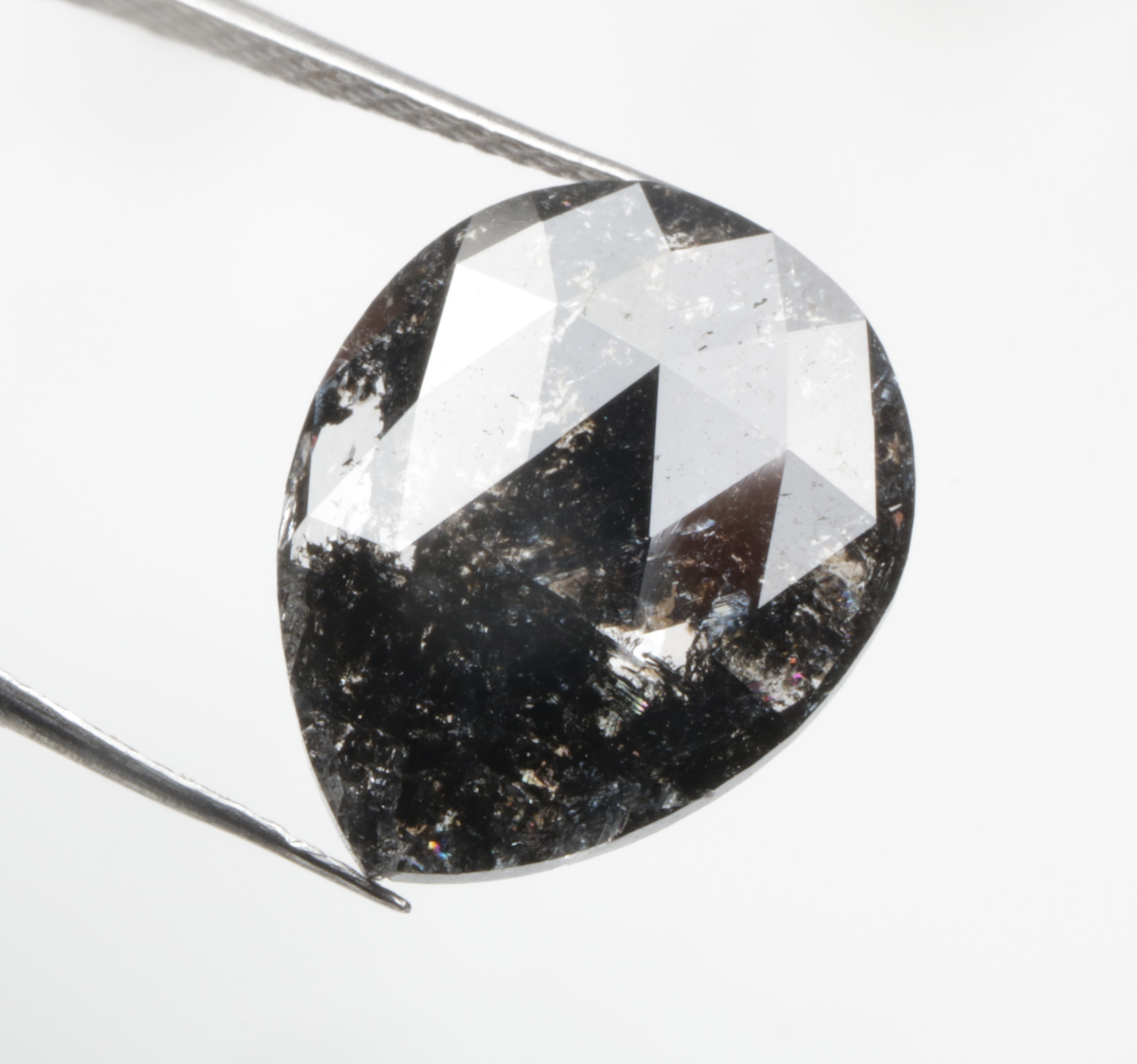 4.31 CT 14.3 X 11.3 MM Pear cut Natural salt and Pepper Rose cut Diamond