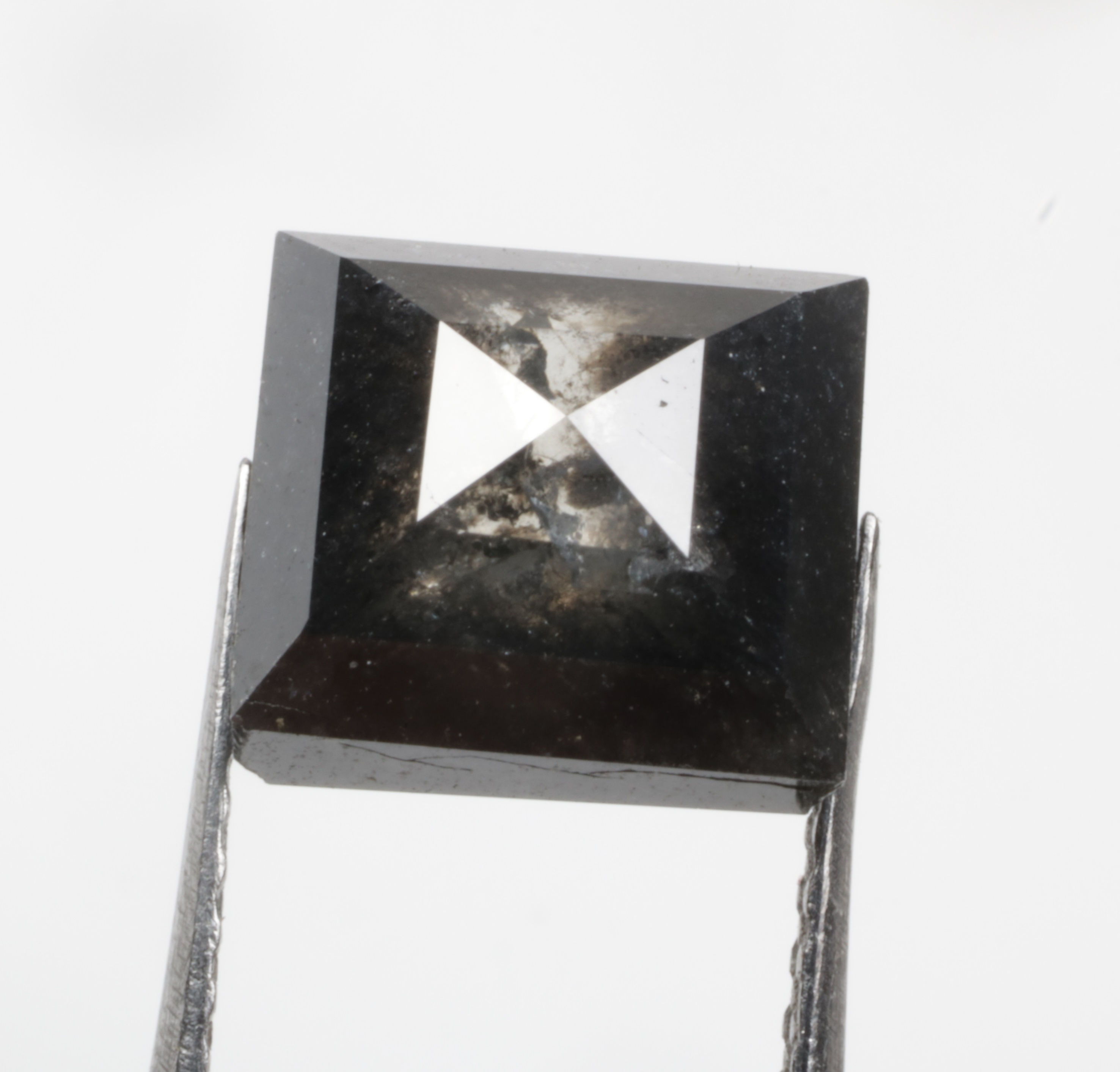 2.82 CT 7.6 X 7.1 MM Natural Baguette cut Salt and pepper Diamond, Black color