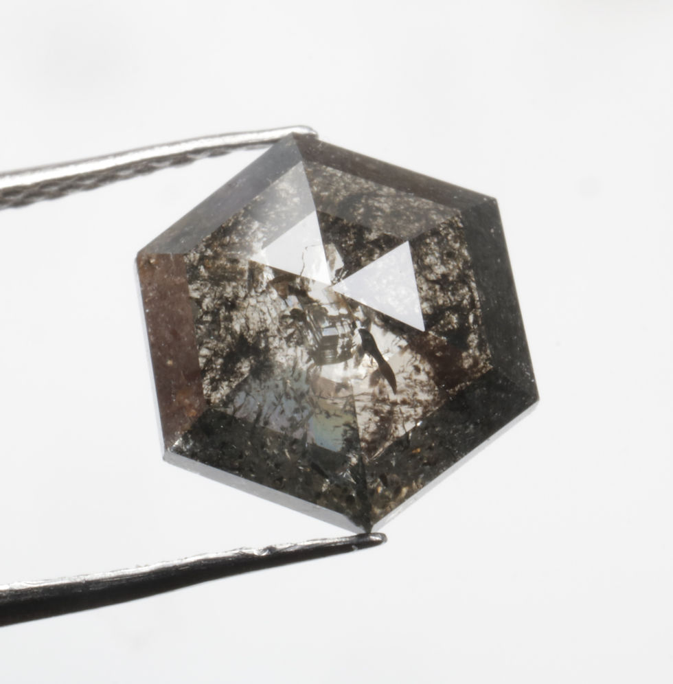 Thumbnail: 1.60 CT 8.7 X 7.6 MM Natural Hexagon Cut Salt and Pepper Diamond, Black color