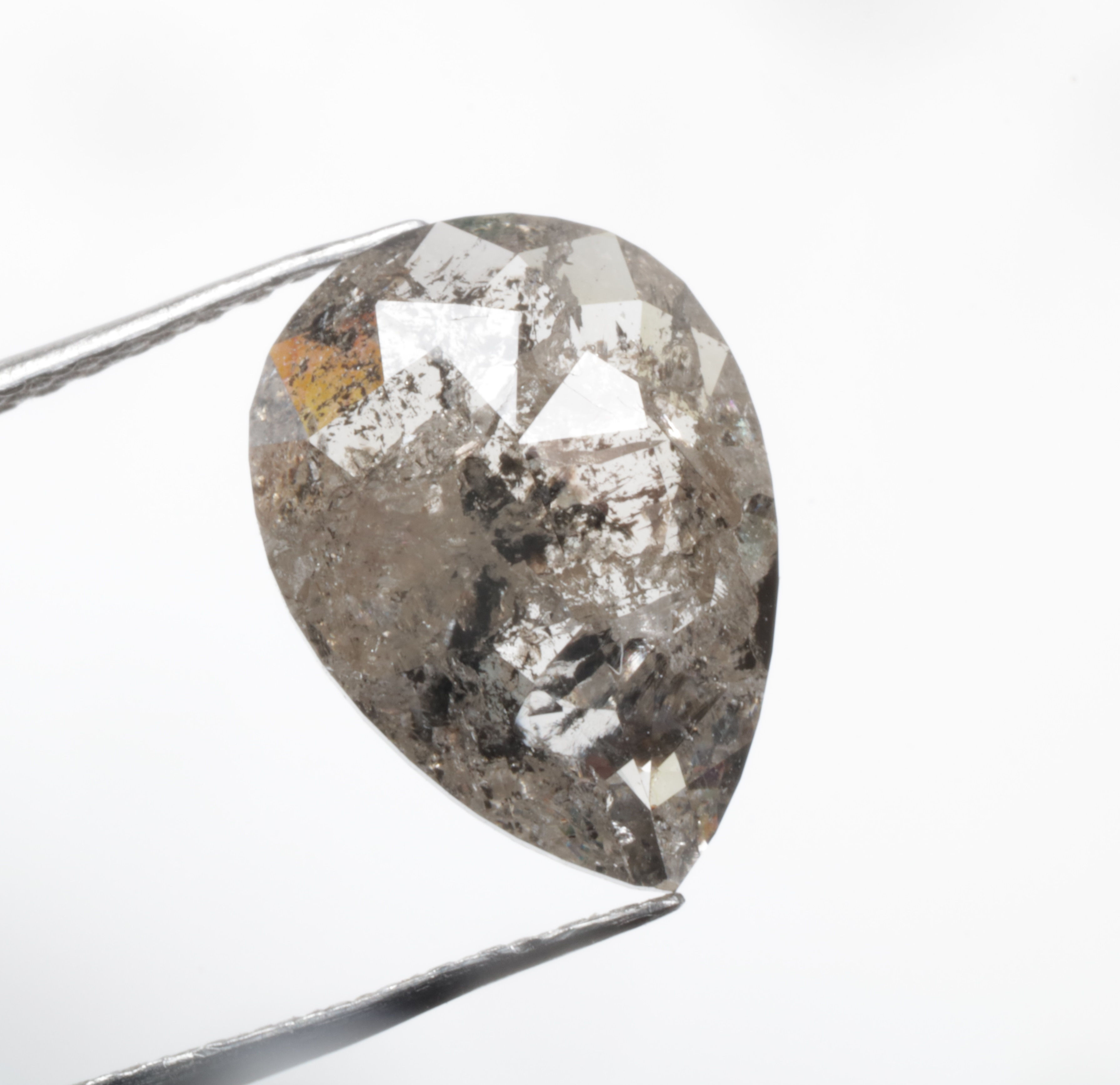 1.83 CT 10.7 X 7.7 MM Pear cut Natural Salt and Pepper Diamond Black Grey color