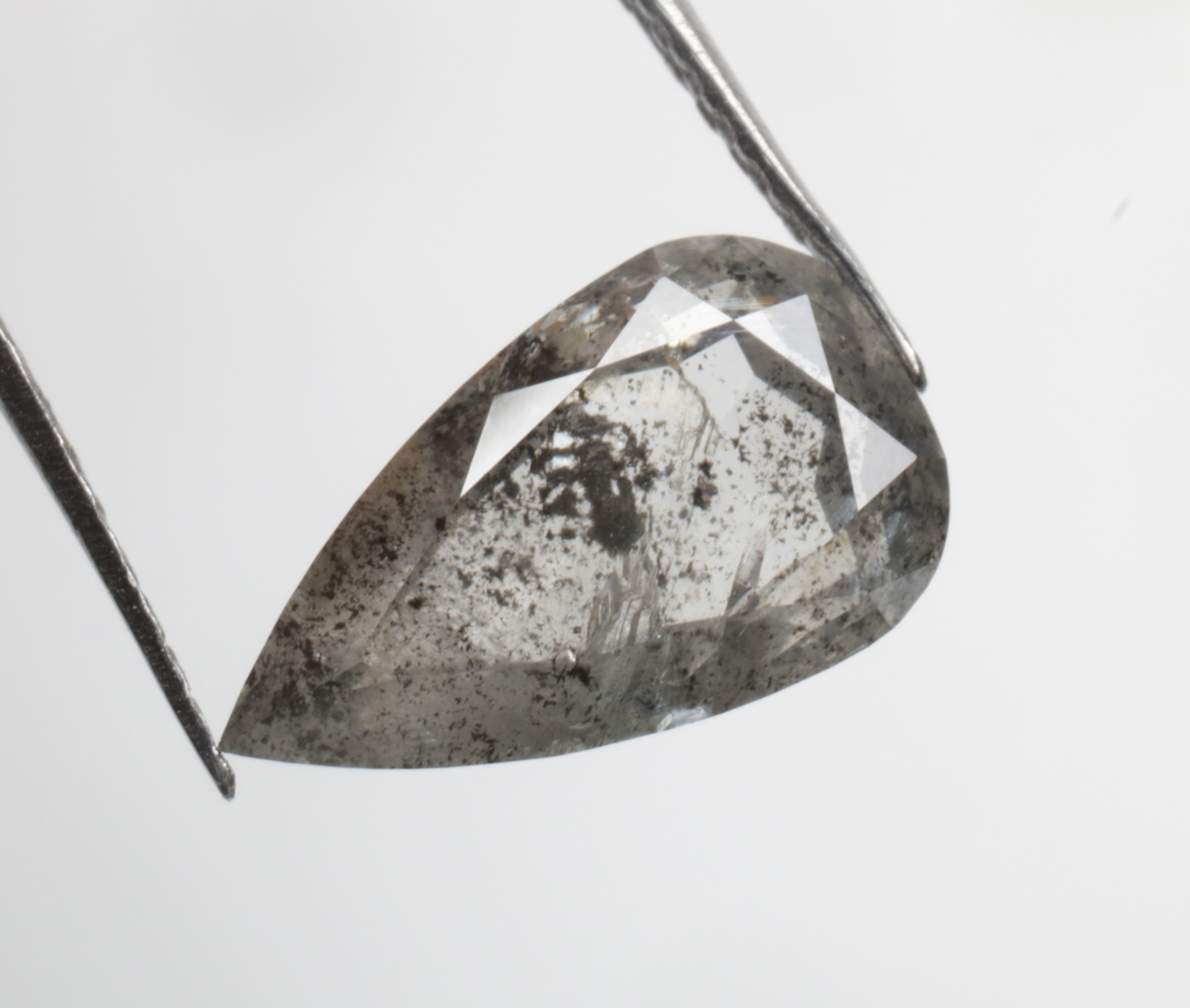 1.54 CT 10.4 X 6.1 MM Natural Pear cut Salt and Pepper Full cut Diamond