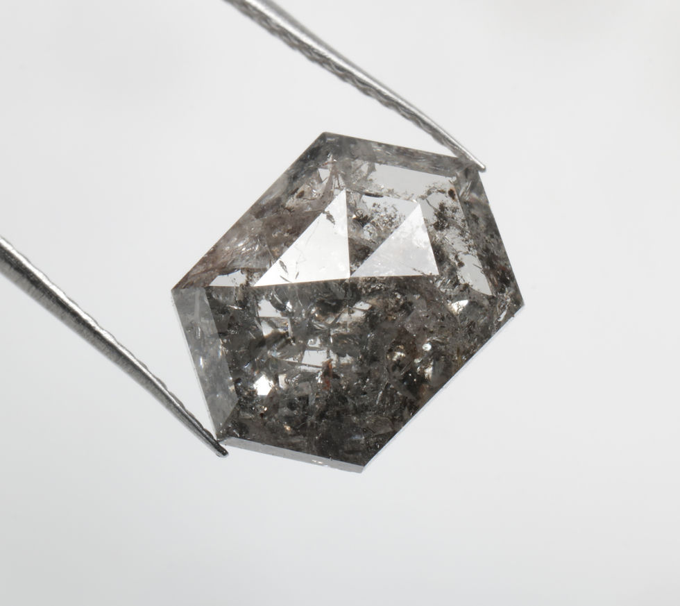 Thumbnail: 3.03 CT 10.8 X 7.7 MM Natural Salt and Pepper Hexagon cut Diamond, Black Color
