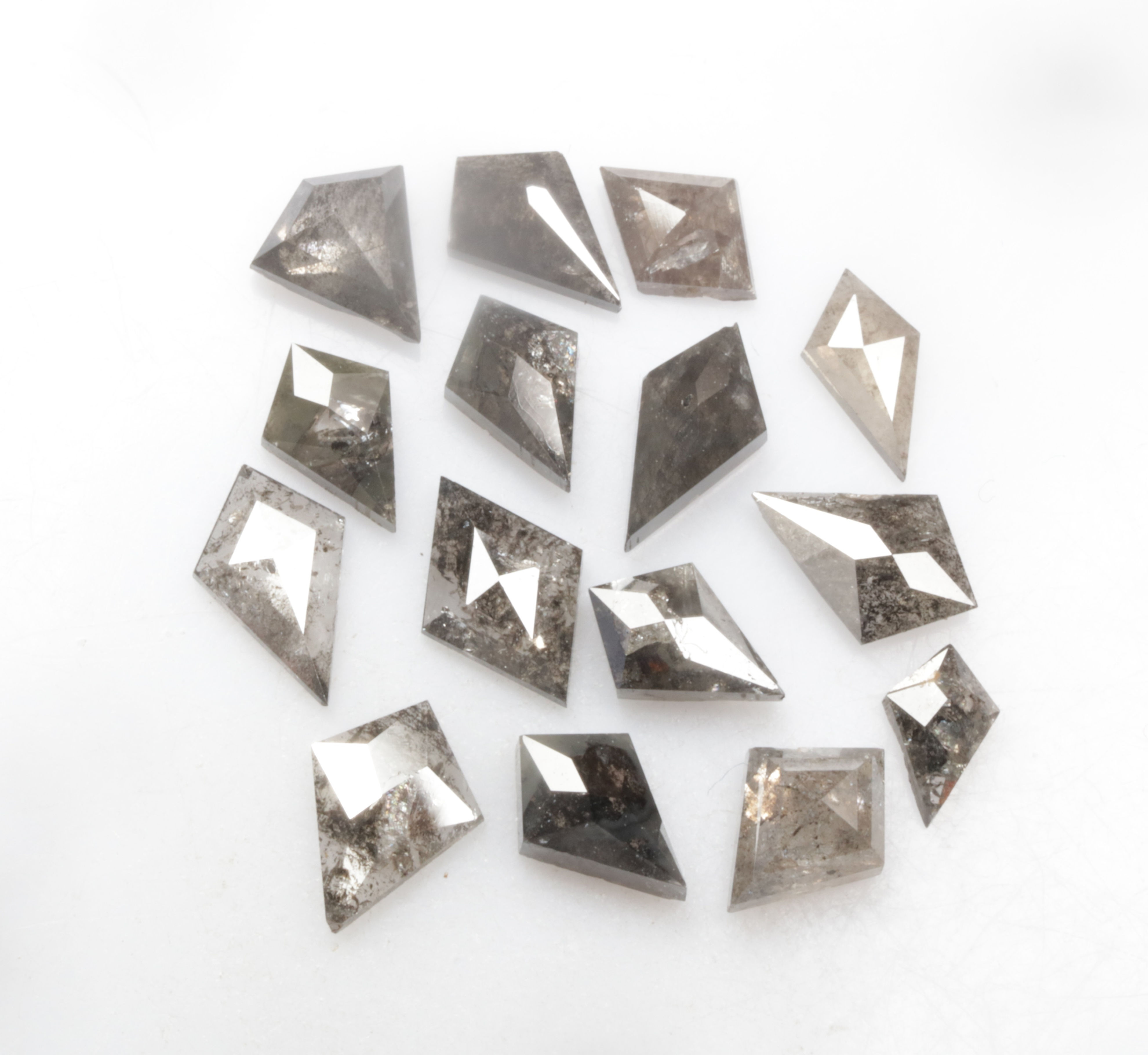 5.10 CT Natural Salt and Pepper Kite cut Diamond Lot 15Pcs, Black Grey color